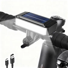 Waterproof Super Bright Bike Light Solar/USB Charging Bicycle Front Headlight