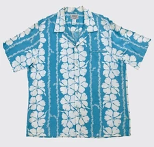 Vintage HRH Men’s Hawaiian Shirt His Royal Highness Blue Aloha Hibiscus size XL