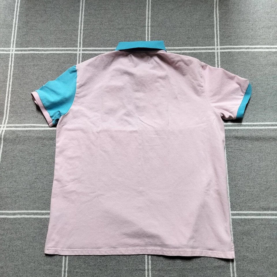 Black Pyramid Men’s XL Pink Cyan Polo Shirt Checkerboard Embroidered Streetwear - Image 2 of 4