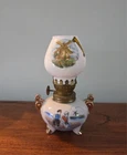 Vintage Holland handpainted Miniature Ceramic Oil Lamp Putten milkglass shade