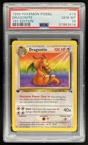 1999 Pokemon Fossil 1st Edition Dragonite #19/62 PSA 10
