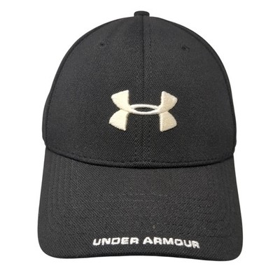 Under Armour Fitted Baseball Hat Black Large Embroidered Spell Out Logo