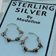 Vintage 90er Sterling Silber Stacheldraht Creolen 925 Punk Western Edgy