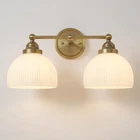 2-Lights Milk White Glass Wall Sconce Lighting Brass Finished, Double Arm Bat...