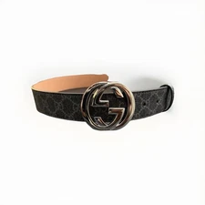Gucci Belt Silver Buckle Black Monogram Size 32-34 - 110 cm Designer Belt 