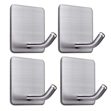 Adhesive Towel Hooks Stainless Steel Wall Hangers Bathroom Kitchen 4 Pack