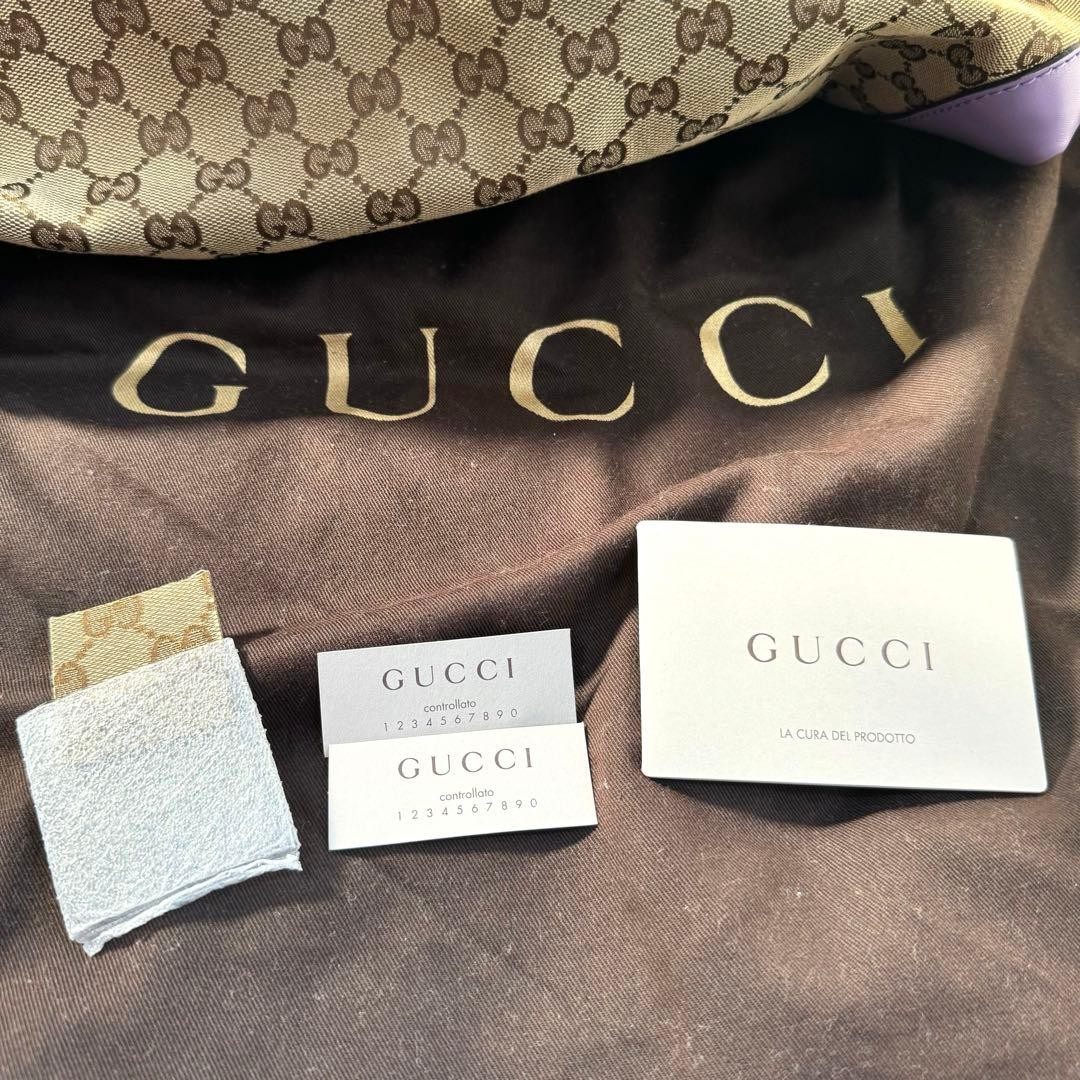 GUCCI GG Canvas Leather Tote Bag Purple with Pouch, Used, Slight Wear thumbnail 16