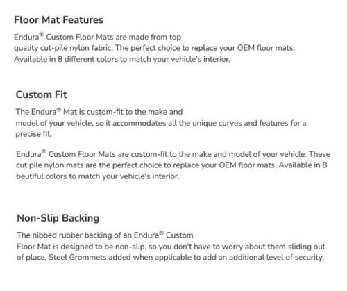 Full Set 2 Rows 4 Pc Endura Carpet Custom Floor Mats for Malibu - Made in USA - Picture 12 of 27