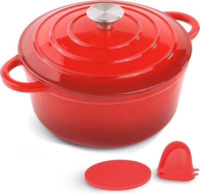 6 Quart Enameled Cast Iron Dutch Oven Pot W/ Lid & Silicone Accessories Oven