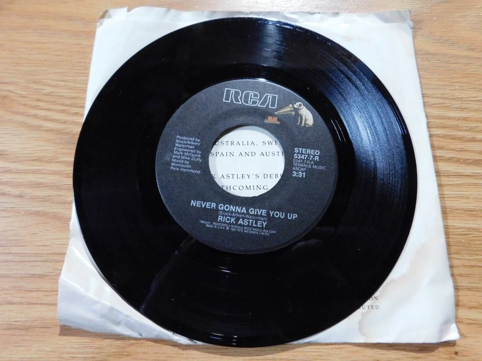 Rick Astley - RCA 45 RPM Never Gonna Give You Up - W/ PIC SLEEVE - Image 4 of 4
