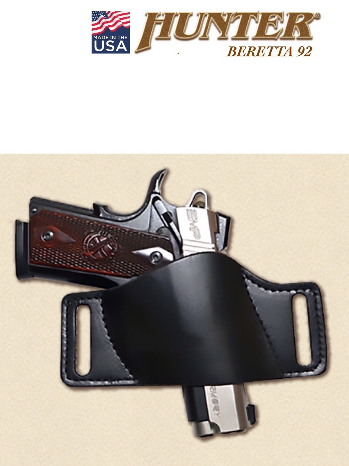 Leather Belt Slide Holster BERETTA 92 Black HUNTER OWB Small 1503