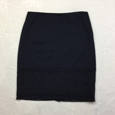 NWOT Talbots Pencil Skirt 8P Woman Petite Navy Blue Knit Floral Lace Hem Stretch