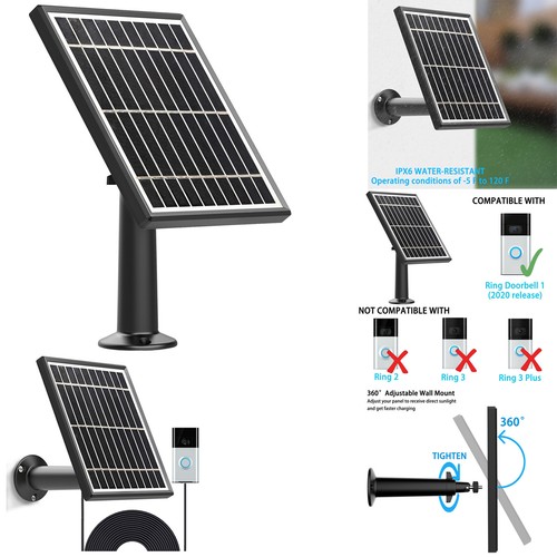 Solar Panel for Ring Video Doorbell 1(1st Gen)3.5W Output,Aluminum Alloy Bracke - Picture 2 of 7