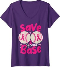 Save Second Base Funny Baseball Breast Cancer Proud Ladies' V-Neck Tshirt
