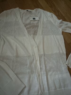 Gap Linen Cotton Blend Button Front Cardigan XS Optic White 