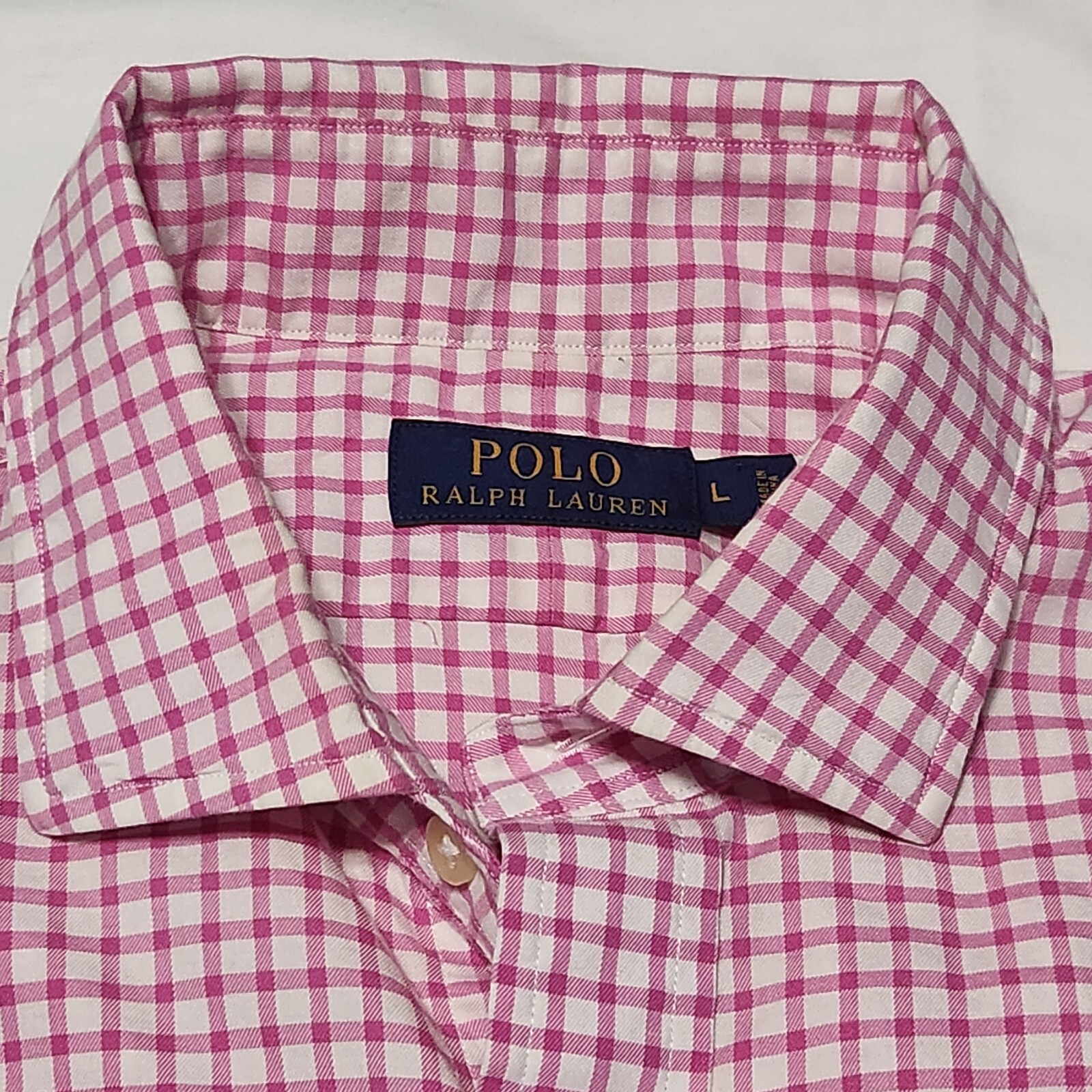 Polo Ralph Lauren manica lunga rosa check camicia gingham uomo large blu pony