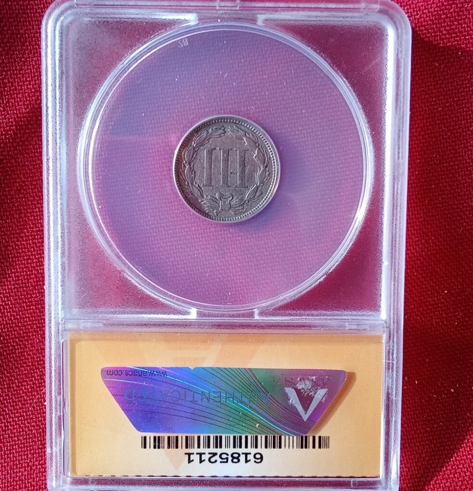 1875  U.S. 3cent Nickel Coin ANACS Graded EF 40 Damaged . - Image 4 of 4