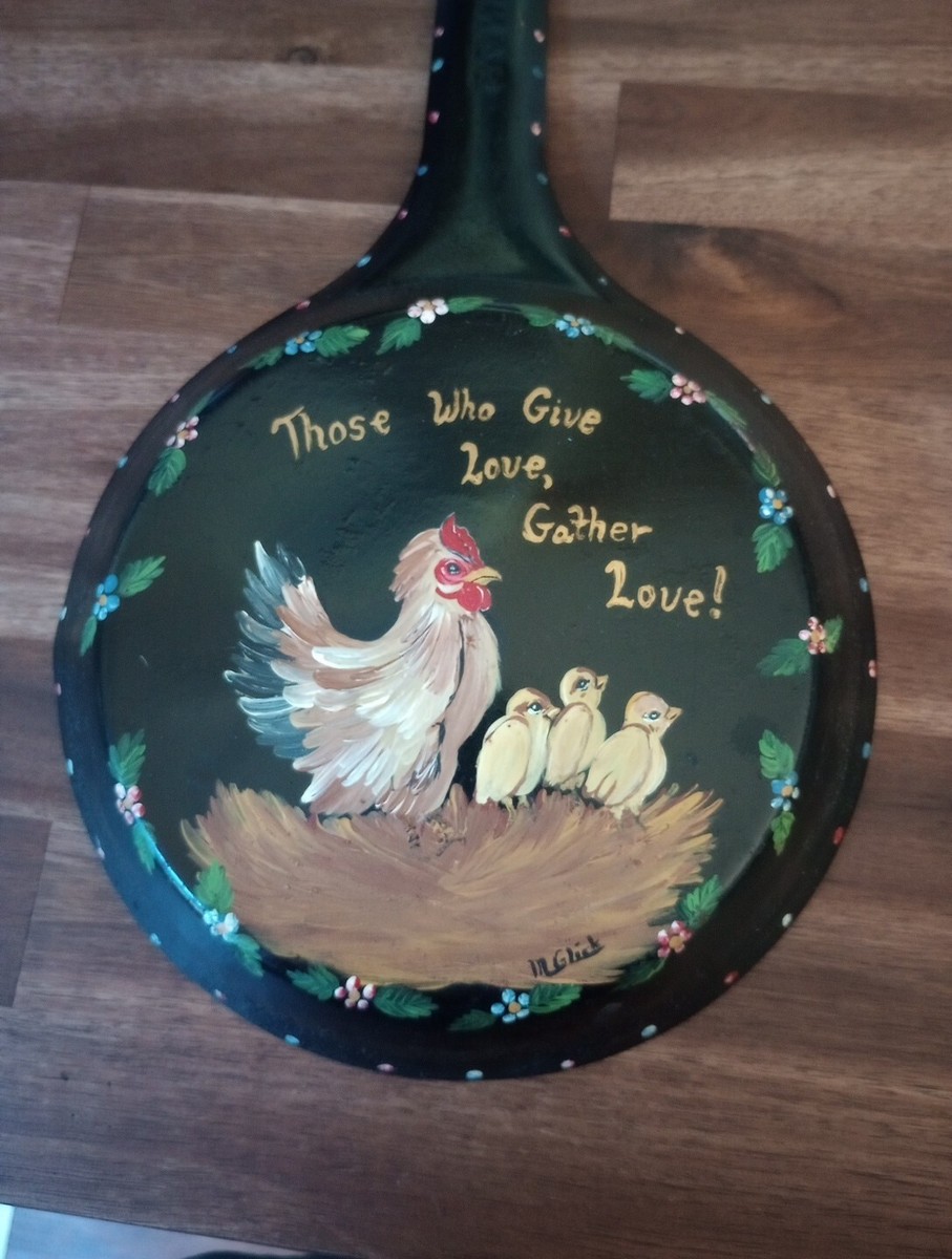 Hand Painted Metal Fry Pan Artist Signed Hen And Chicks | eBay