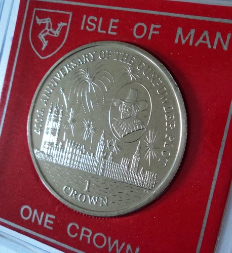 Moneda corona Guy Fawkes 400 aniversario trama pólvora isla de Man 2005 (bu sin circular) - Imagen 1 de 1