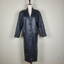 Vintage Black Coat Womens Small Leather Trench 80s 90s Biker Goth