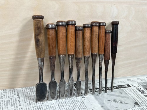 Vintage Japanese Chisel 10set Nomi /Hand Plane Saw Iron Hammer Hand Tool/d64 - Picture 20 of 24