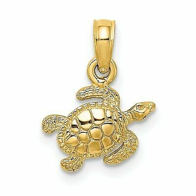 14k 14kt Yellow Gold Textured SEA TURTLE Charm PENDANT mm X