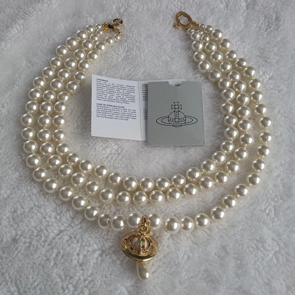 Collana di perle a goccia Vivienne Westwood oro a 3 fili - Immagine 2 di 4