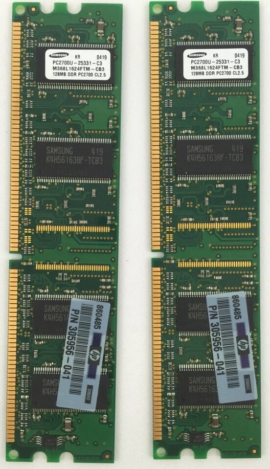 HP 128MB 2 Modules = 256MB DDR PC2700 CL2.5 ECC Memory Samsung 0419 - Image 2 of 4