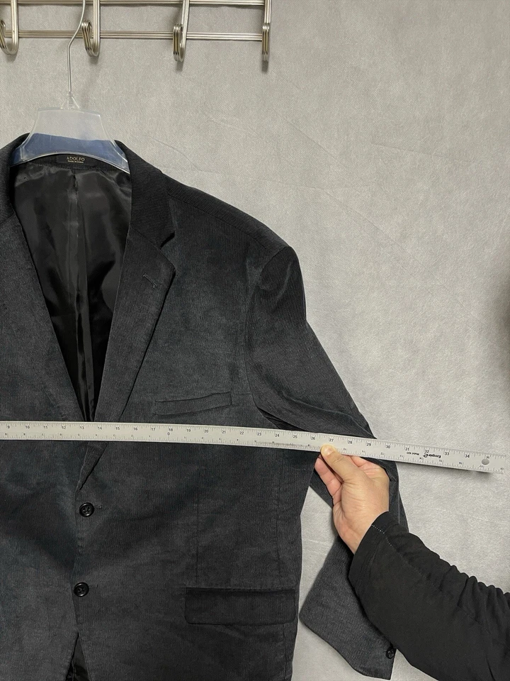 Adolfo Blazer Men's 50R Gray Cotton 2B Velvet Academia Career Coat Jacket Luxury - Image 2 of 4