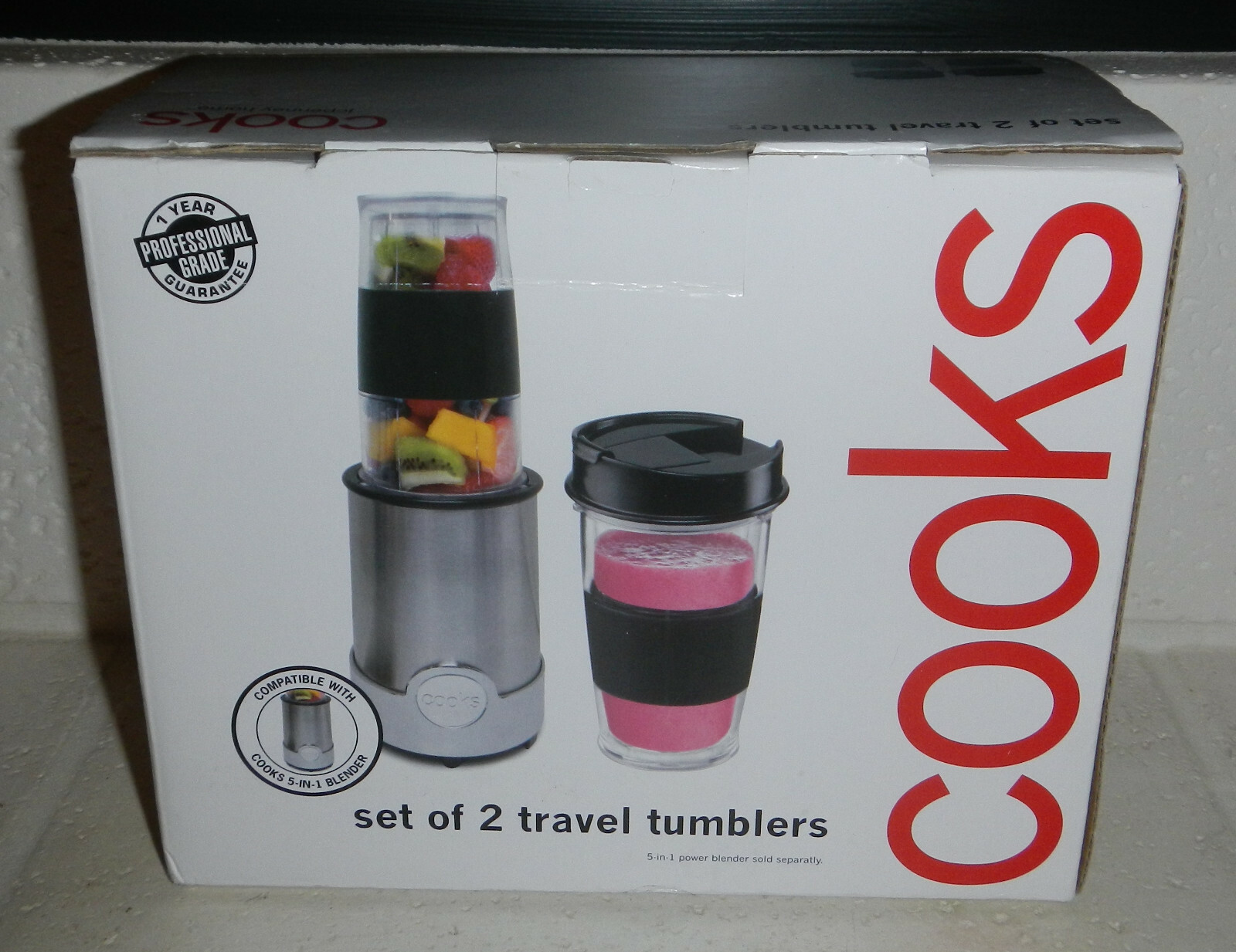 NIB JC Penney Cooks Set of 2 Travel Tumblers 14oz Compatible w/ 5-in-1 Blender