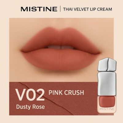 Mistine Thai Latte Velvet Lip Cream Silky Smooth Lips # V02 Pink Crush