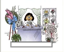 Florist Female Cartoon Character Personalized Matted Print Series 1