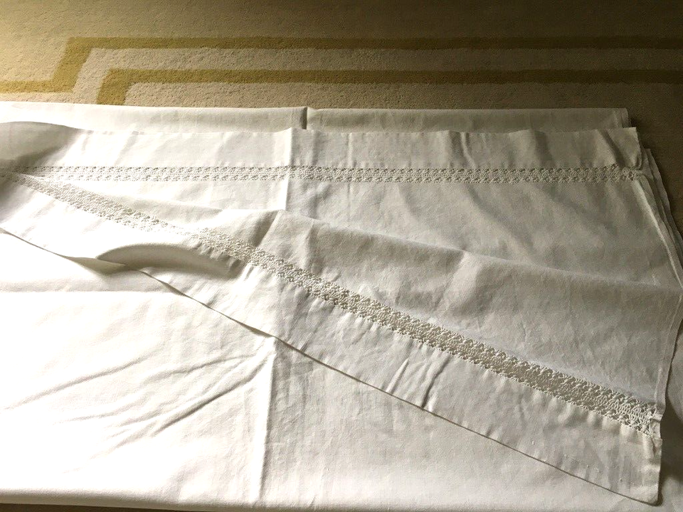 Antique Lt.19thC French Linen/Drawn Threadworked Border Pattern Large