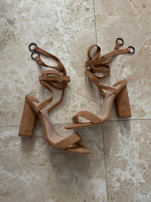Tony Bianco Caramel Kid Suede Wrap Heels Tisha Size Worn Once