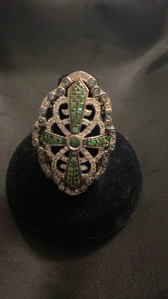 Anillo Tsavorita Granate y Circón Blanco Cruz Declaración. Foto 2 de 4