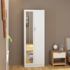 2 Doors Wardrobe 1 Storage Shelf with Hanging Rail Furniture with Mirror Bedroom