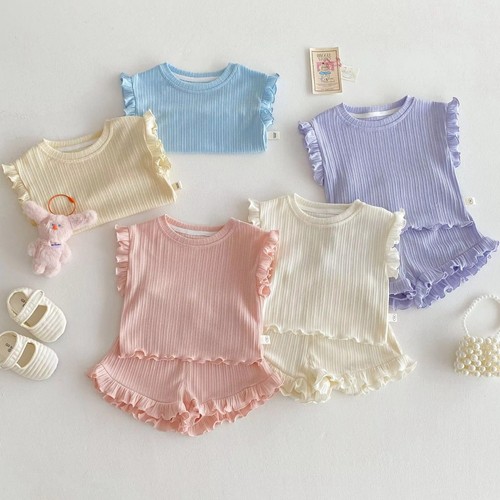 Girls Ruffle Vest & Shorts Set Summer 2Pcs Baby Outfit
