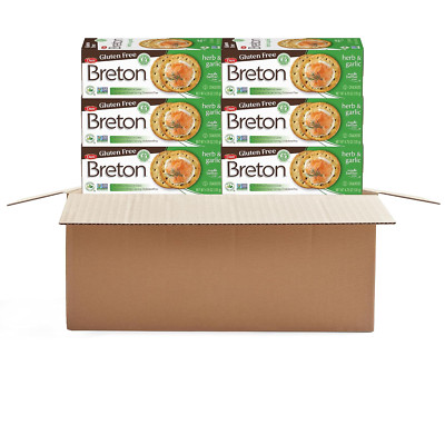 Breton Gluten Free Crackers, Herb and Garlic, 4.76 Oz Box (Pack of 6)   Healthy