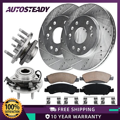 Front Drilled Disc Brake Rotors and Pads Wheel Hub Bearing Kit for Sierra 1500