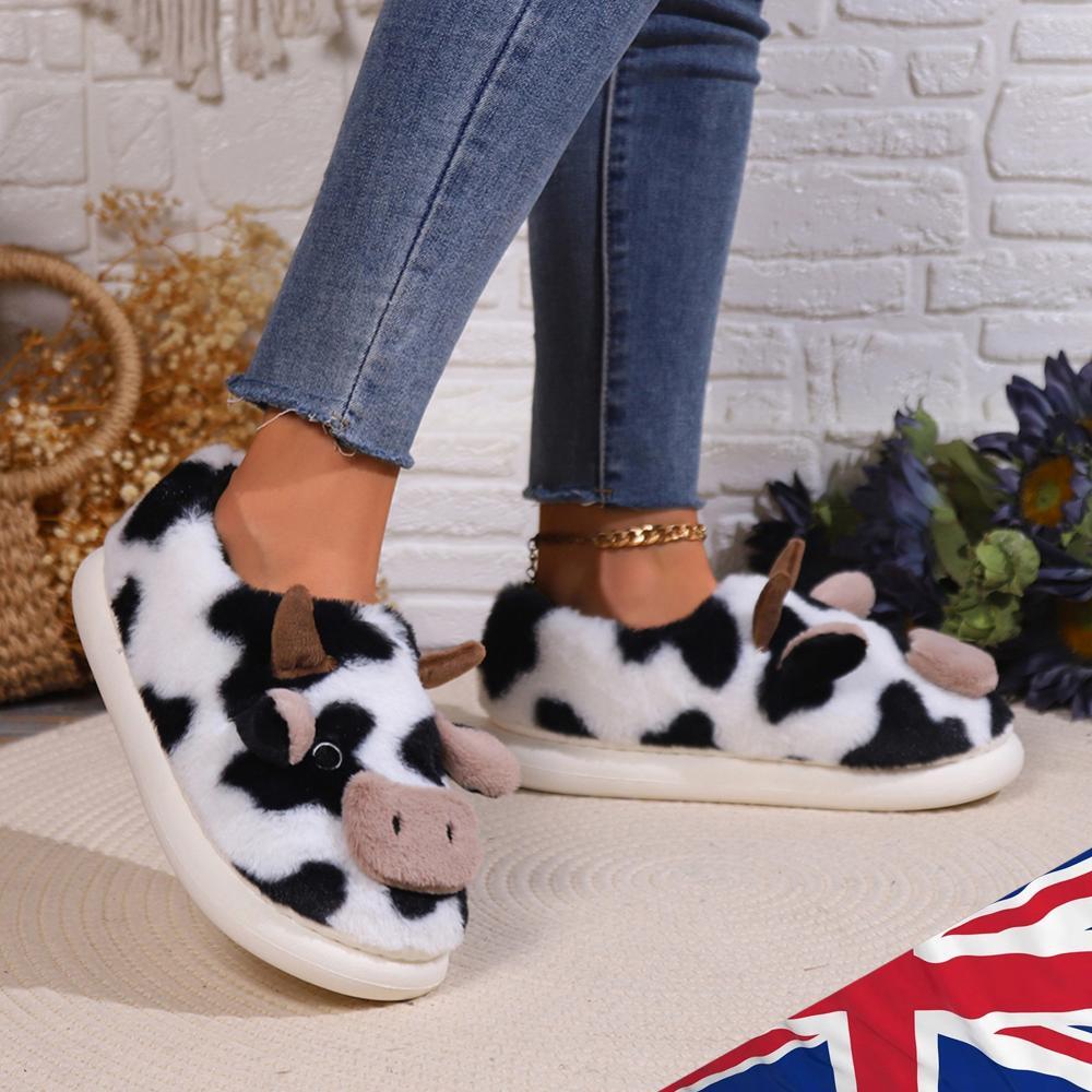 SAOLA Ciabatte donna suola gomma cartone animato mucca sfocata ciabatte antiscivolo invernali casa scarpe