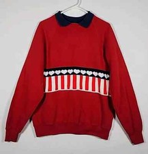 Vtg 90s Embroidered Heart Pattern Crewneck Sweatshirt Women's L Large Red LEE