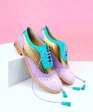 New Handmade Women's Multicolor Leather Oxford Wingtip Brogue Lace Up Dress Shoe