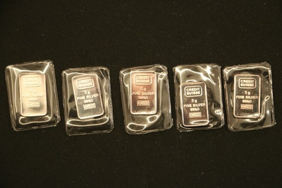 #ad 5x Credit Suisse Vintage 5 Gram .999 Fine Silver Bars 25 Grams – Sealed Rare $175.00