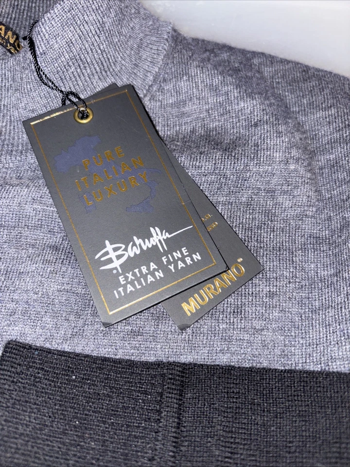 Suéter Murano Para Hombre Hermoso XL Negro y Gris 100% Lana Merino Cuello Simulado Foto 4 de 4