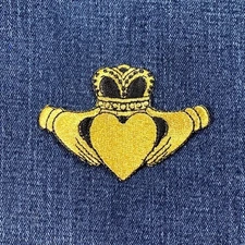 Claddagh Applique Patch - Gold Heart & Hands Embroidered Irish Symbol Badge