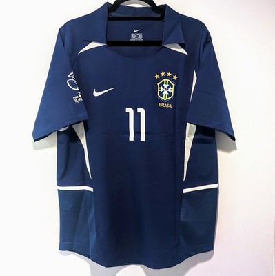 Brazil 2002 Ronaldinho Blue Away Retro Jersey Men's L