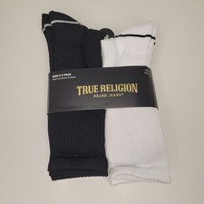 True Religion Men's Socks Half Crews 8 Pairs Black  White - Size 10-13
