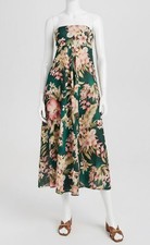 Zimmermann Women's Green Floral Lexi Bandeau Midi Dress Petite Size 0P (US 2P)