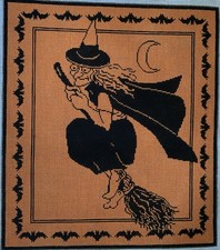 Hand Painted Halloween Witch on Broom Needlepoint Canvas 18 Mesh OP-7719