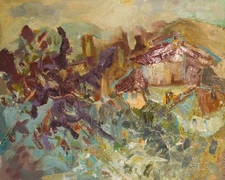 Vintage expressionist landscape oil painting signed